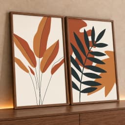 Kit 2 Quadros Decorativos Plantas Abstratas