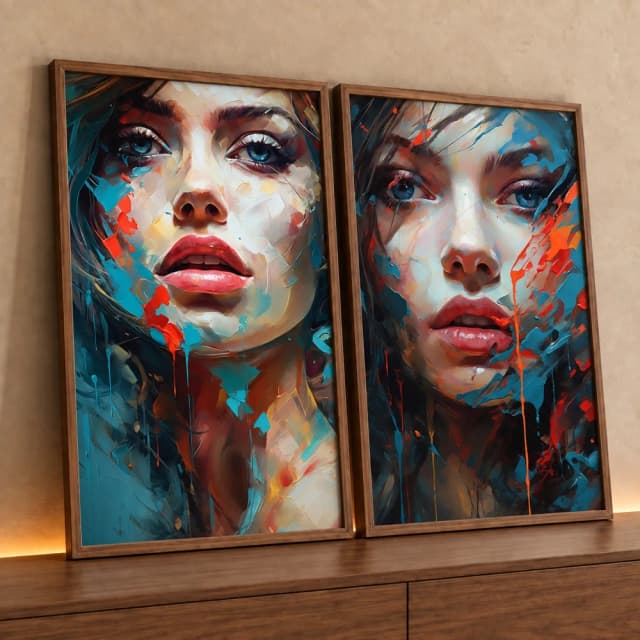 Kit 2 Quadros Decorativos Mulher Abstrata