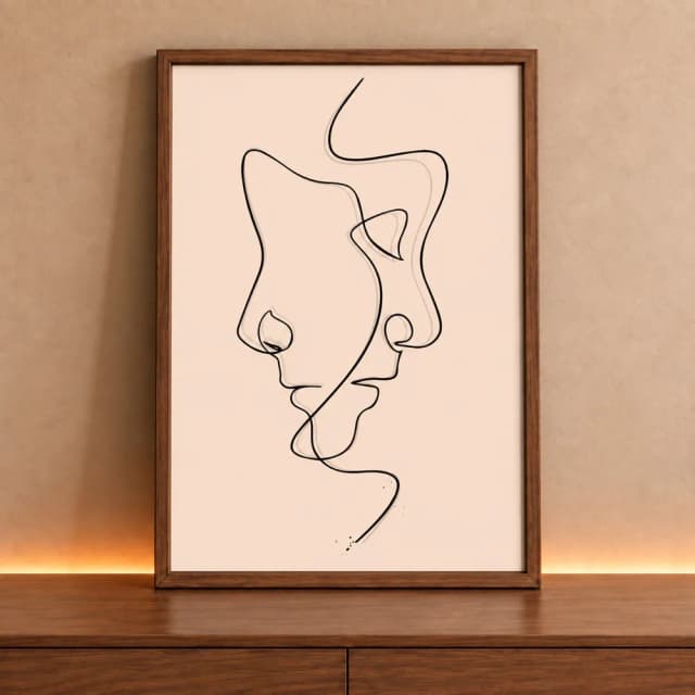 Quadro Decorativo One Line - Linha De Rostos Opostos