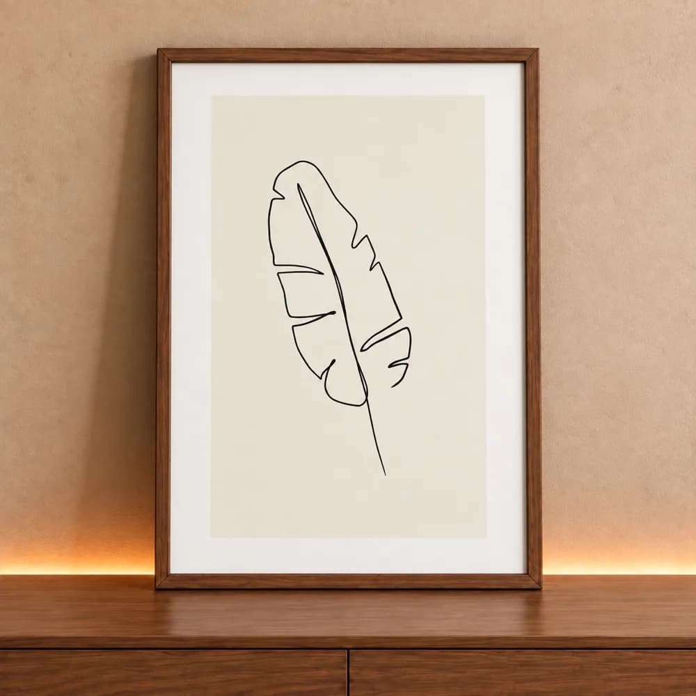 Quadro Decorativo Folha Tropical Desenho Minimalista Uma Linha