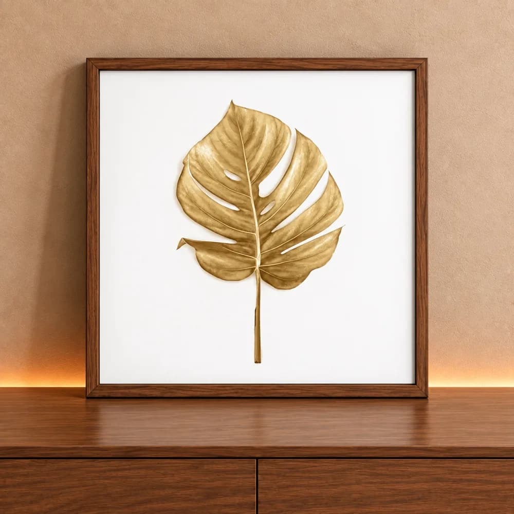 Quadro Decorativo Floral Botanical Golden Mosntera Minimalist