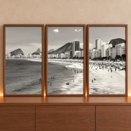 Kit Quadro Decorativo Praia do Rio de Janeiro Fotografia Preto e Branco