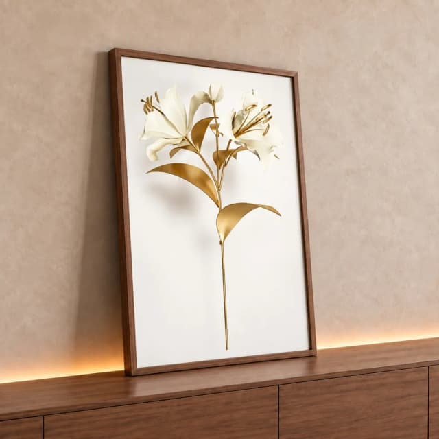 Quadro Decorativo Coleção White&Gold - Plantas e Flores