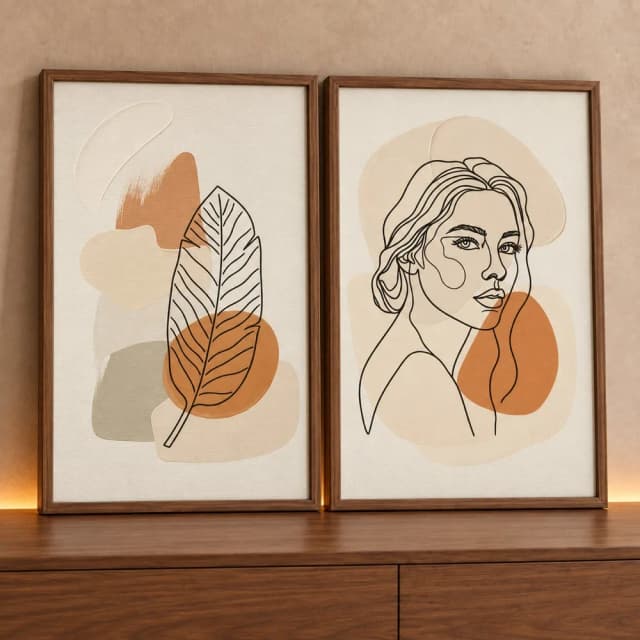Kit Quadro Decorativo Pintura Formas Orgânicas Mulher Floral Minimalista