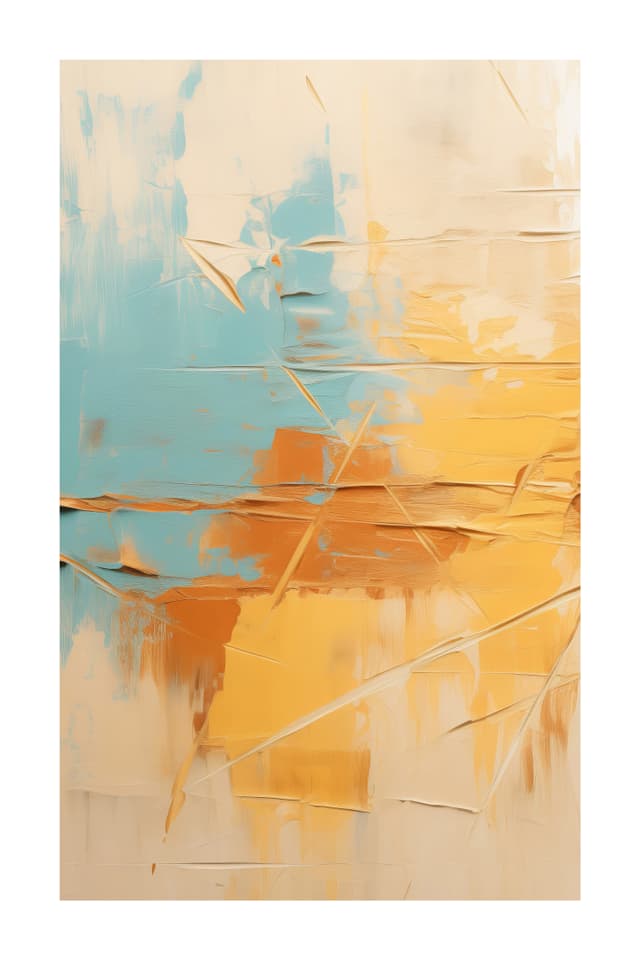 Kit Quadro Decorativo Pintura Abstrata Azul Amarelo e Bege Espatuladas de Tinta