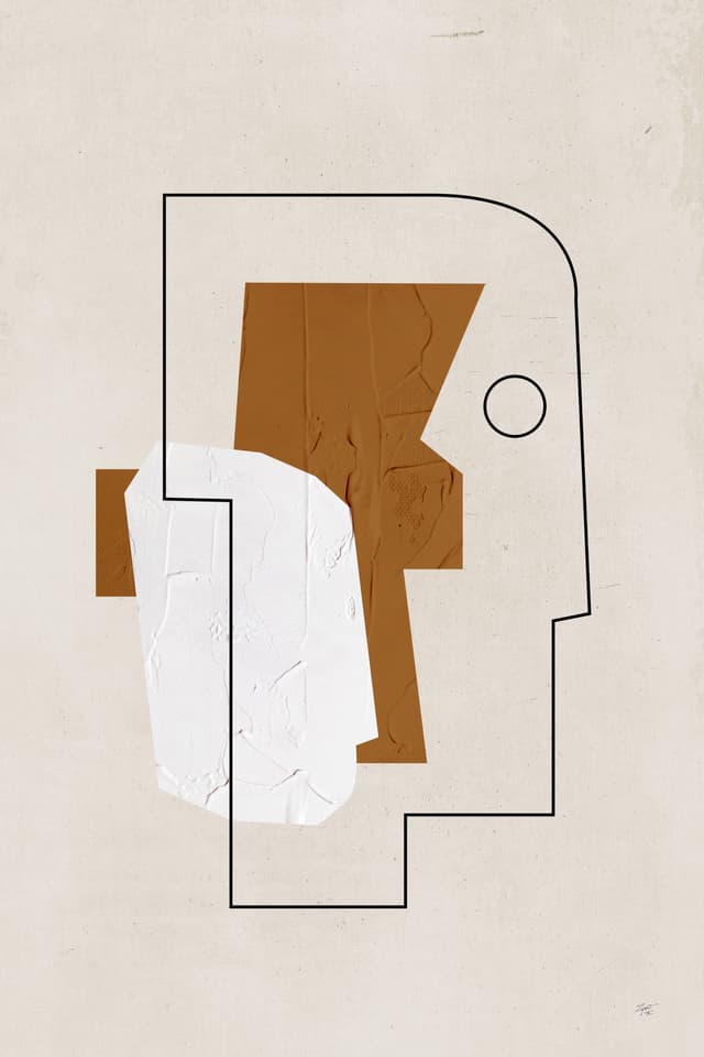 Quadro Decorativo Retangular Abstract Face Line Brown